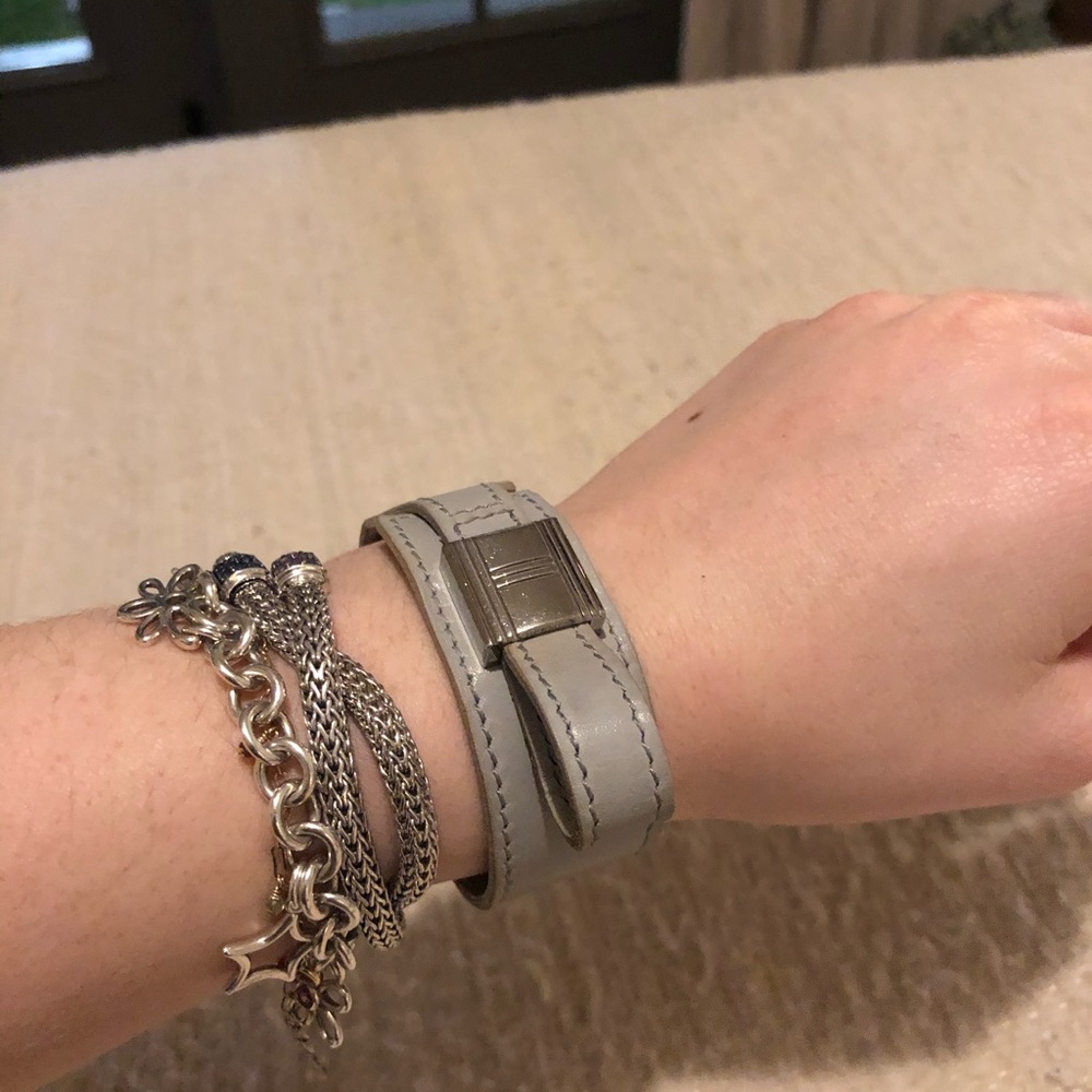 Hermès grey leather and palladium adjustable cuff
